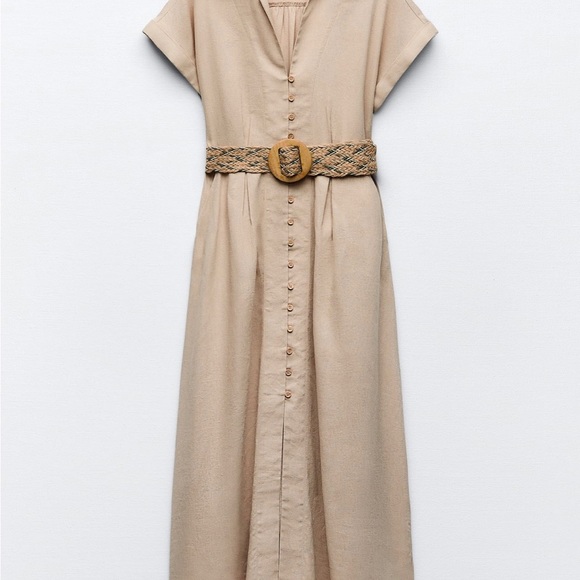Zara linen belted dress - Picture 2 of 6